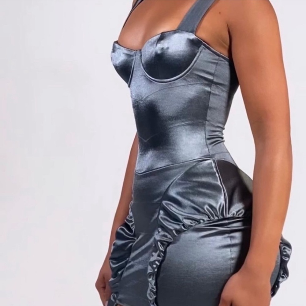 New Grayscale Garter Strap Satin Lingerie Mini Dress Corset Charcoal Size XL